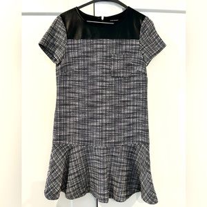 Super cute lined Club Monaco dress with faux leather trim